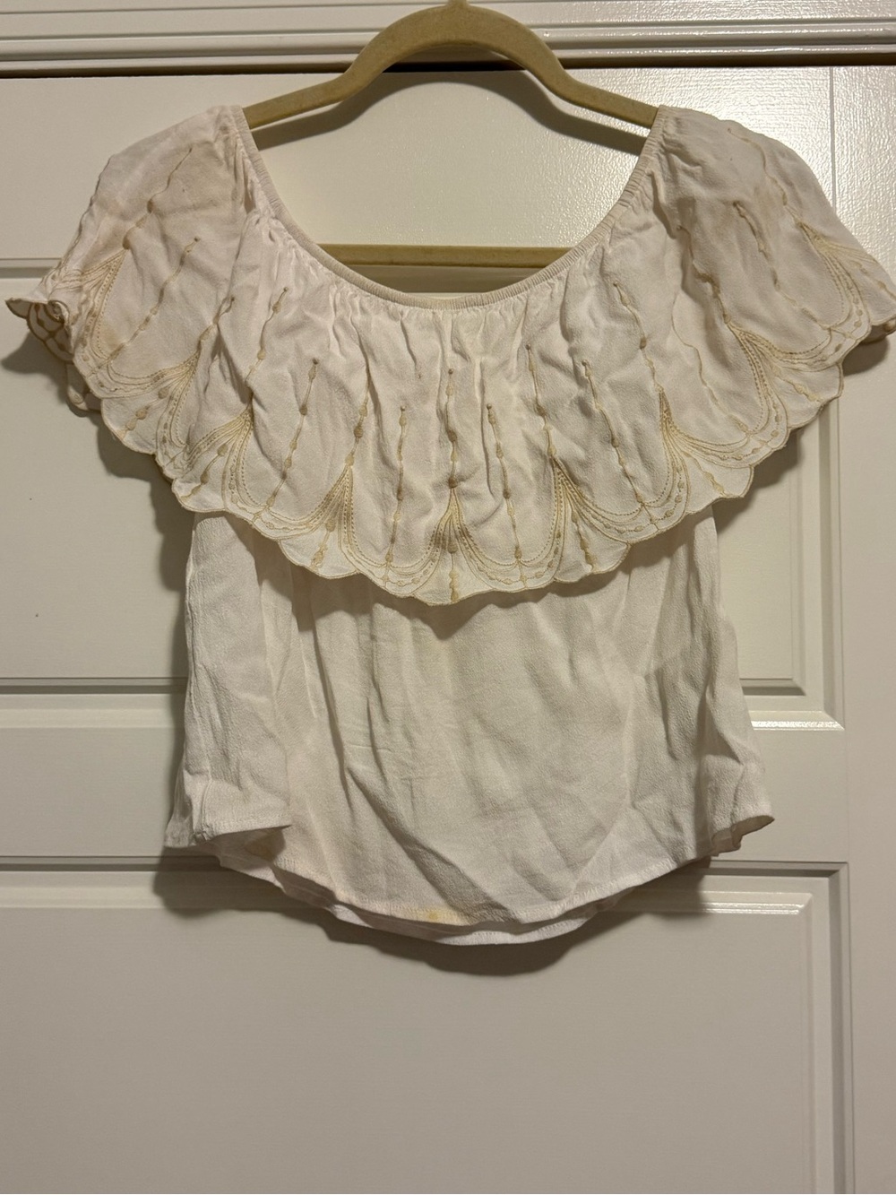 The Impeccable Pig Cream Off-Shoulder Ruffle Camisole